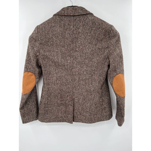 Topshop womens wool blend brown blazer with suede elbow patches size 6 - Picture 2 of 8